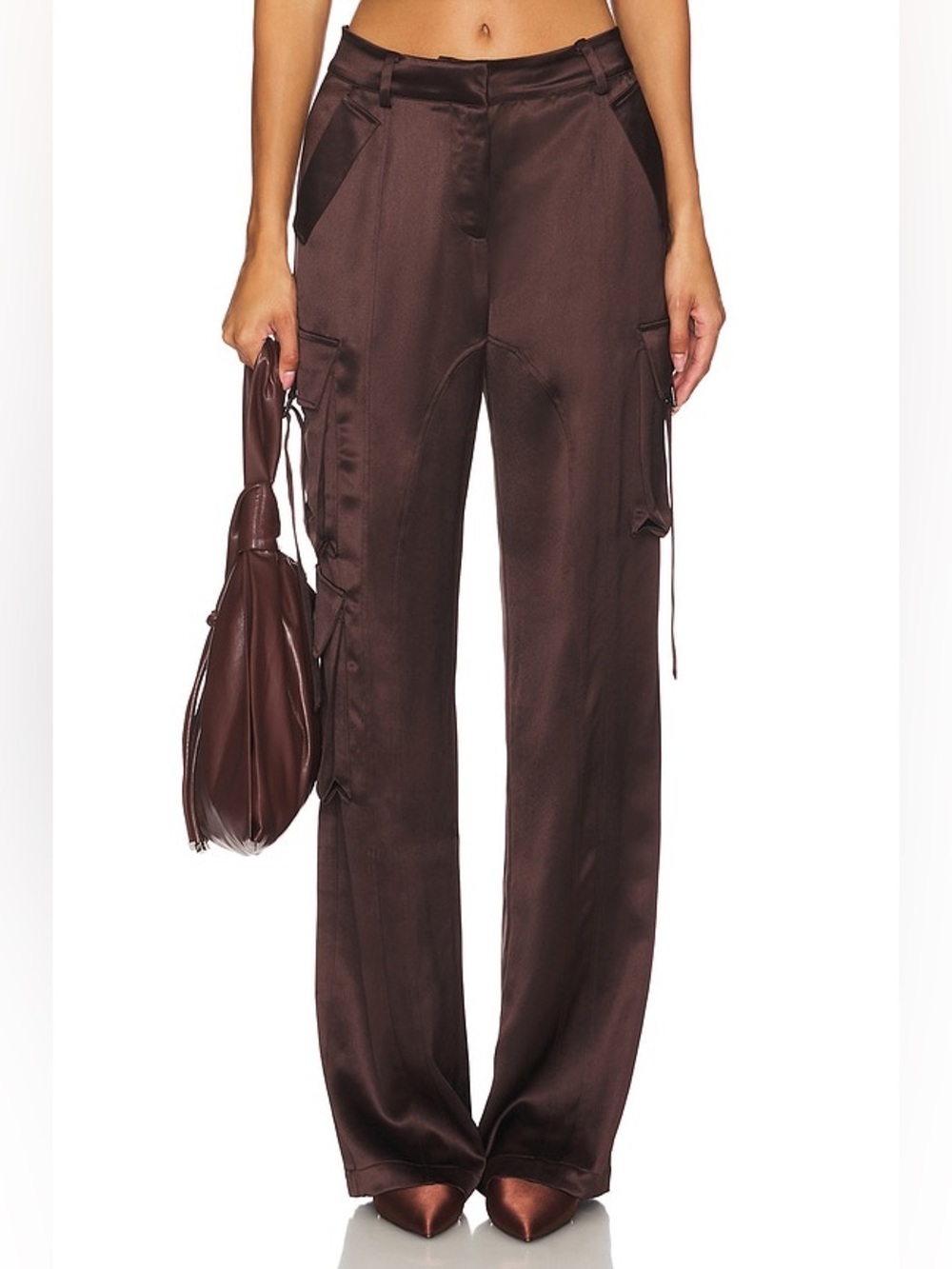 Retrofête André Satin Cargo Pant Dark Chocolate Size XXS